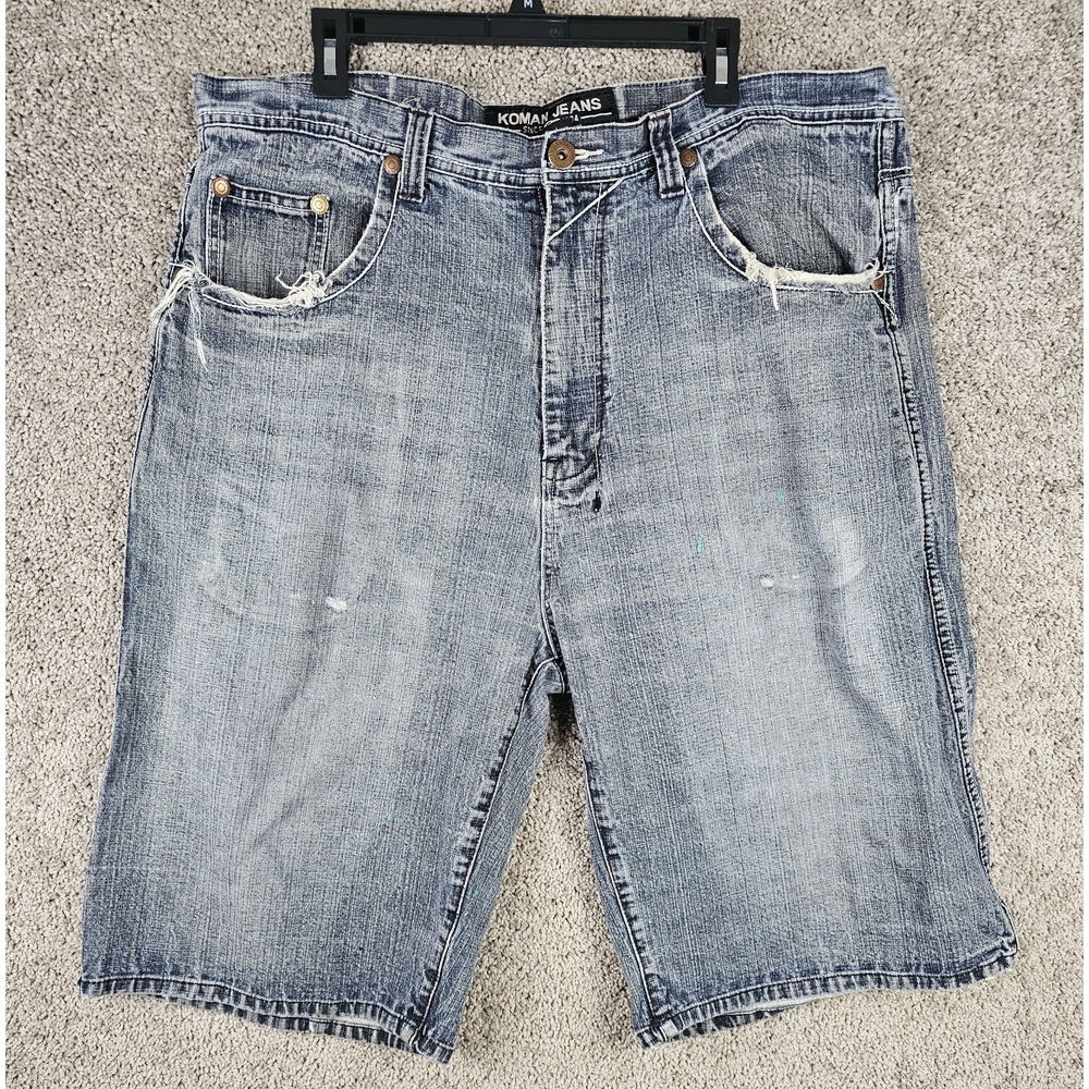 Koman Y2K Grunge Skater Baggy Jeans Faded Denim Jorts Denim Blue Mens‎ Size 40